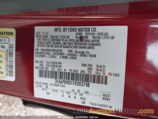 FORD FUSION SE, 3FA6P0HD1FR203748