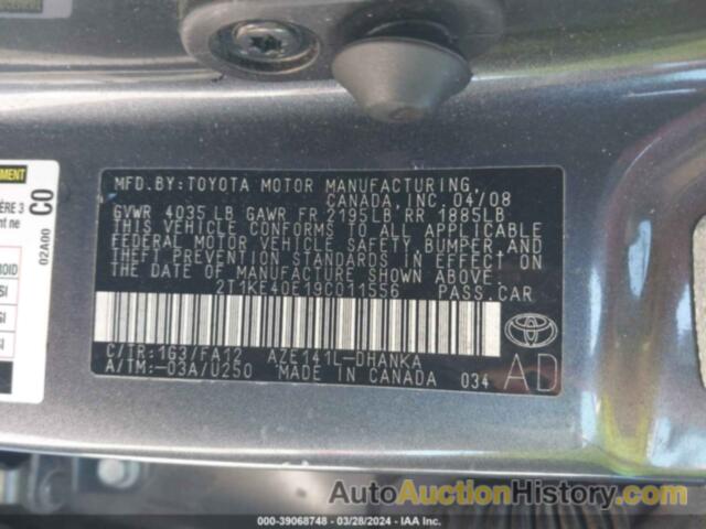 TOYOTA MATRIX S, 2T1KE40E19C011556