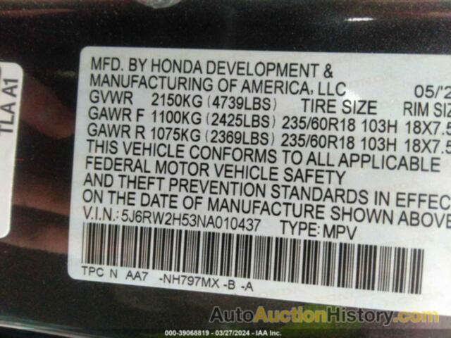 HONDA CR-V AWD EX, 5J6RW2H53NA010437
