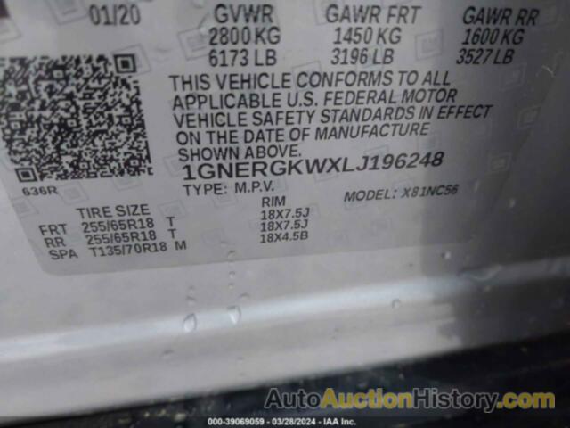 CHEVROLET TRAVERSE FWD LT CLOTH, 1GNERGKWXLJ196248