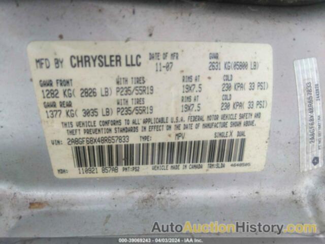 CHRYSLER PACIFICA TOURING, 2A8GF68X48R657833