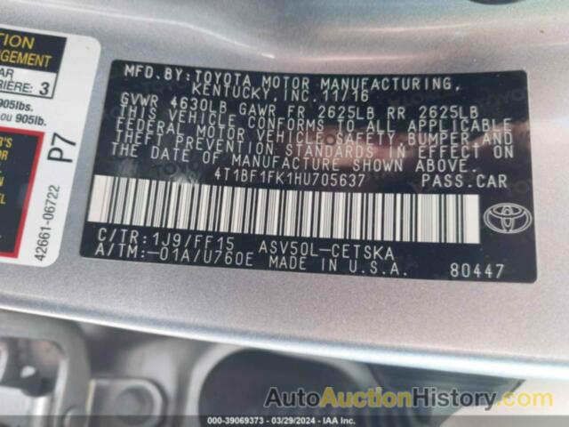 TOYOTA CAMRY SE, 4T1BF1FK1HU705637