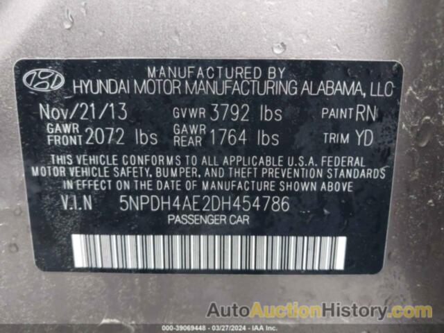 HYUNDAI ELANTRA GLS, 5NPDH4AE2DH454786