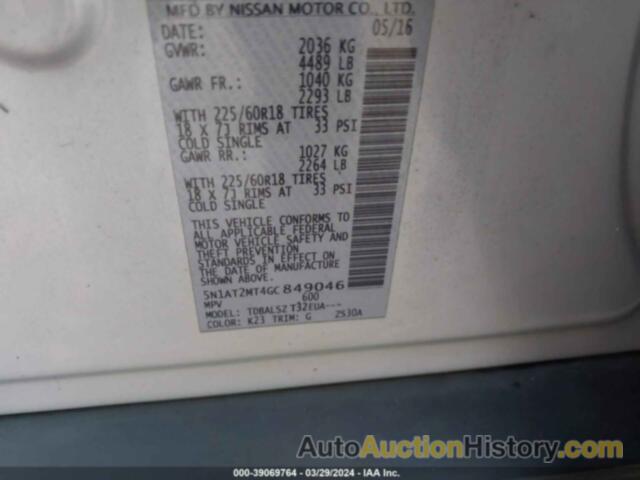 NISSAN ROGUE S/SL/SV, 5N1AT2MT4GC849046