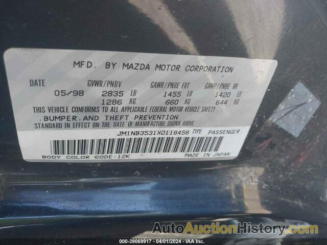 MAZDA MX-5 MIATA LEATHER PKG/POPULAR EQUIPMENT PKG/SPORTS PKG/TOURING PKG, JM1NB3531X0118458