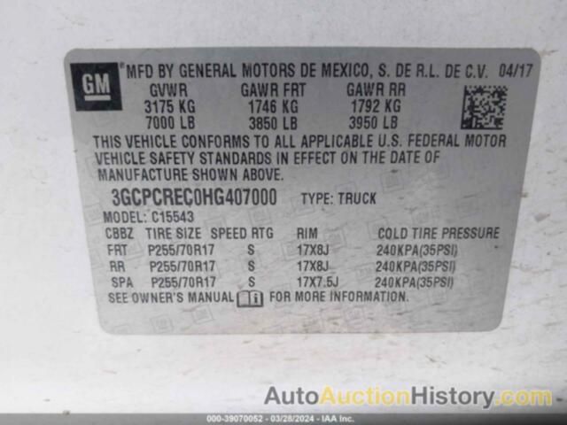 CHEVROLET SILVERADO 1500 1LT, 3GCPCREC0HG407000