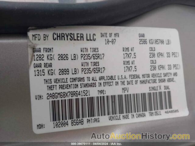 CHRYSLER PACIFICA TOURING, 2A8GM68X78R641521