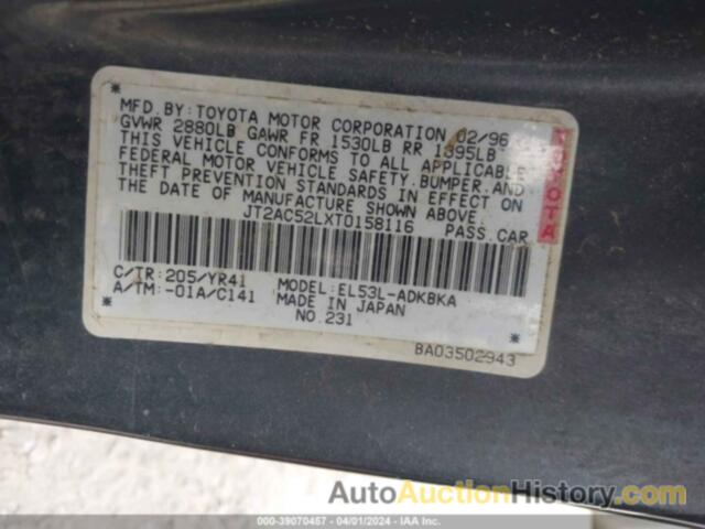 TOYOTA TERCEL STD/DX, JT2AC52LXT0158116