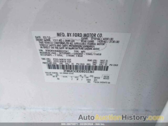 FORD FLEX SEL, 2FMGK5C83DBD32361