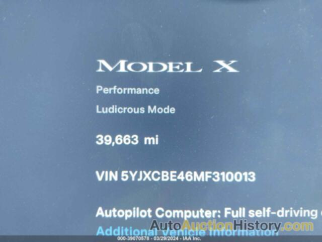 TESLA MODEL X PERFORMANCE DUAL MOTOR ALL-WHEEL DRIVE, 5YJXCBE46MF310013