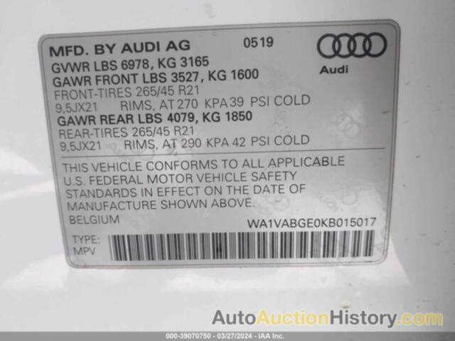 AUDI E-TRON PREMIUM PLUS, WA1VABGE0KB015017