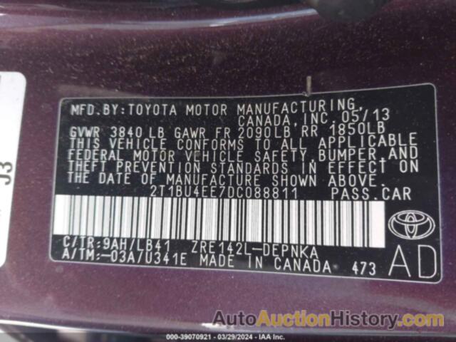 TOYOTA COROLLA LE SPECIAL EDITION, 2T1BU4EE7DC088811