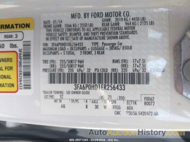 FORD FUSION SE, 3FA6P0HD1ER256433