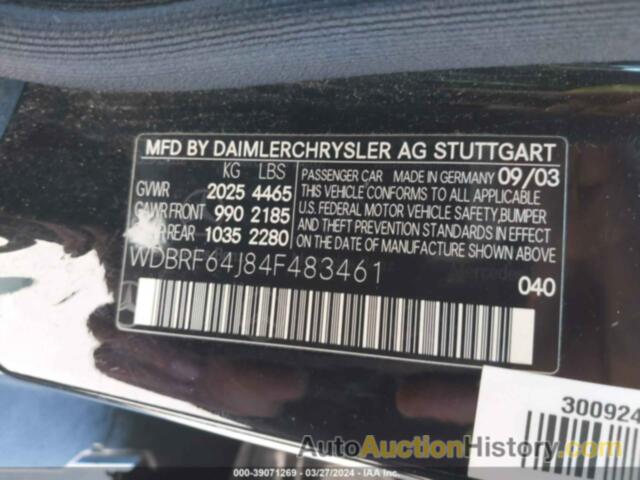 MERCEDES-BENZ C 320 SPORT, WDBRF64J84F483461