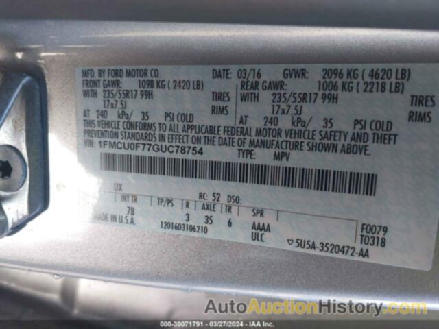 FORD ESCAPE S, 1FMCU0F77GUC78754