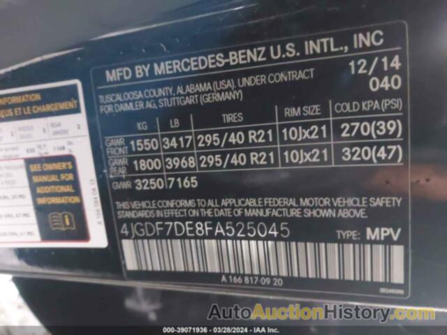 MERCEDES-BENZ GL 550 4MATIC, 4JGDF7DE8FA525045