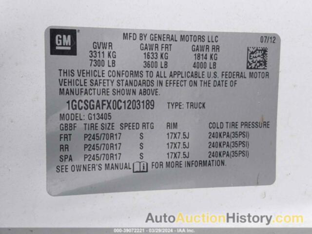 CHEVROLET EXPRESS G1500, 1GCSGAFX0C1203189