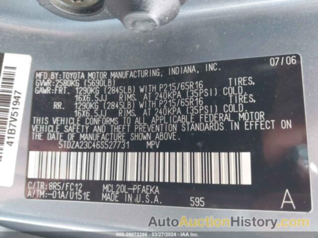 TOYOTA SIENNA LE, 5TDZA23C46S527731