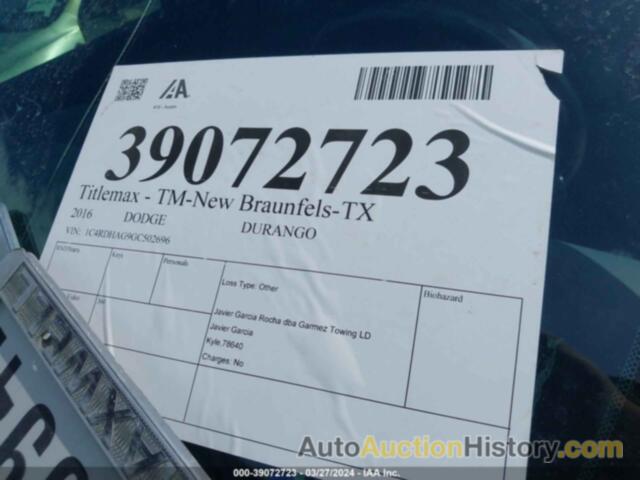 DODGE DURANGO SXT, 1C4RDHAG9GC502696