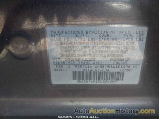 NISSAN VERSA 1.6 SL, 3N1CN7AP1FL824249