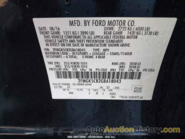 FORD FLEX SEL, 2FMGK5C82GBA18043