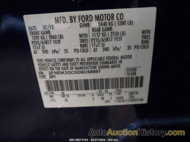 FORD EDGE SE, 2FMDK3GC0DBC68897