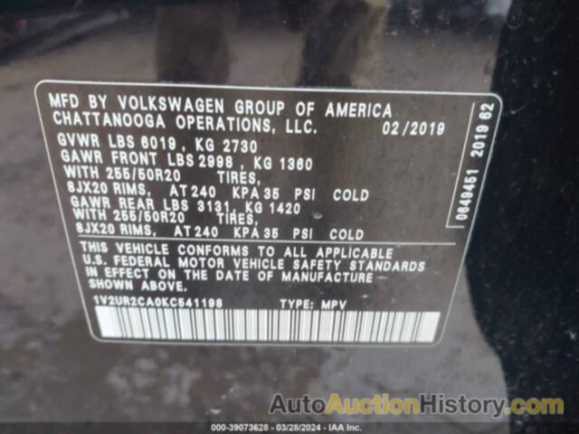 VOLKSWAGEN ATLAS 3.6L V6 SE W/TECHNOLOGY, 1V2UR2CA0KC541198