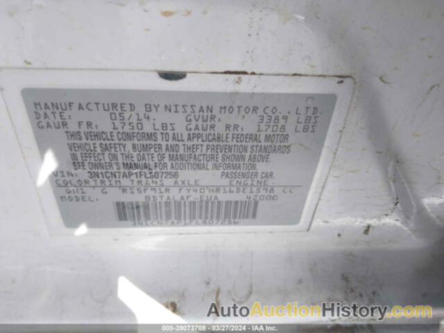 NISSAN VERSA 1.6 S, 3N1CN7AP1FL807256