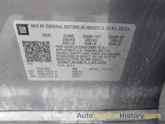 CHEVROLET TRAX FWD LS, 3GNCJKSB7LL257420