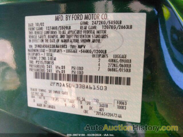 FORD WINDSTAR STANDARD, 2FMDA50433BA61503