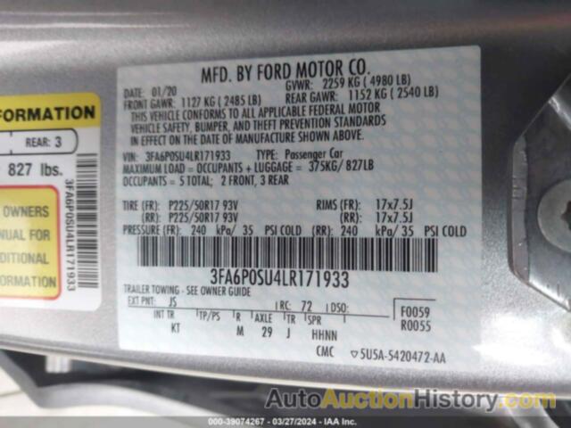 FORD FUSION PLUG-IN HYBRID TITANIUM, 3FA6P0SU4LR171933