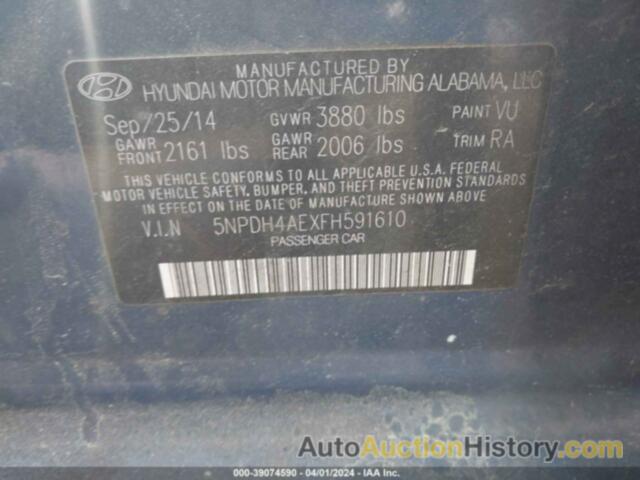 HYUNDAI ELANTRA SE/SPORT/LIMITED, 5NPDH4AEXFH591610