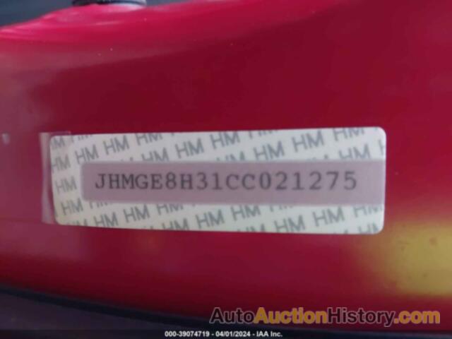 HONDA FIT, JHMGE8H31CC021275