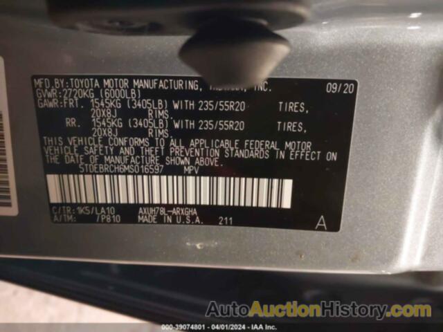 TOYOTA HIGHLANDER HYBRID PLATINUM, 5TDEBRCH6MS016597