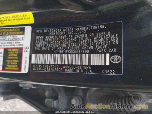 TOYOTA CAMRY LE, 4T1BF1FK6CU087899