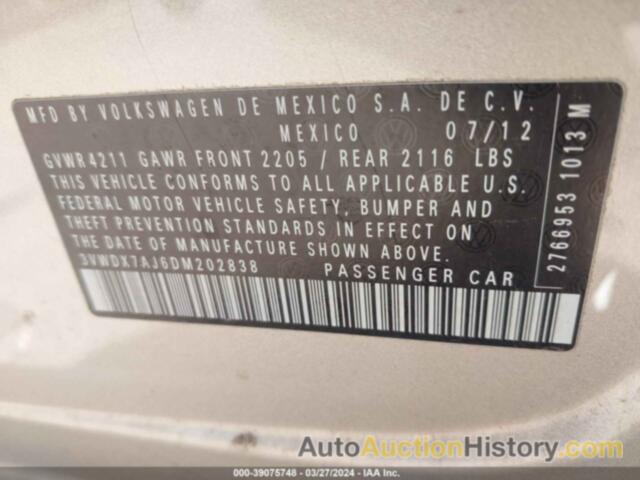 VOLKSWAGEN JETTA 2.5L SE, 3VWDX7AJ6DM202838