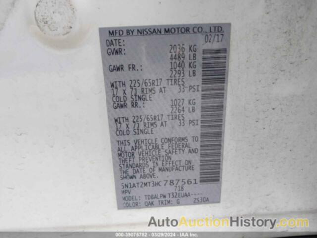 NISSAN ROGUE S, 5N1AT2MT3HC787561