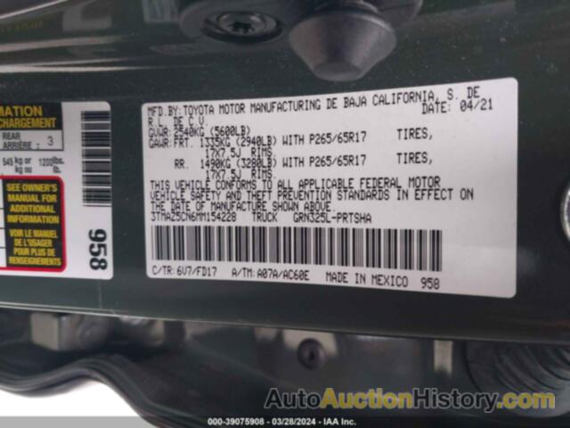 TOYOTA TACOMA DOUBLE CAB/SR5/TRD SPORT/TRD OFF ROAD, 3TMAZ5CN6MM154228