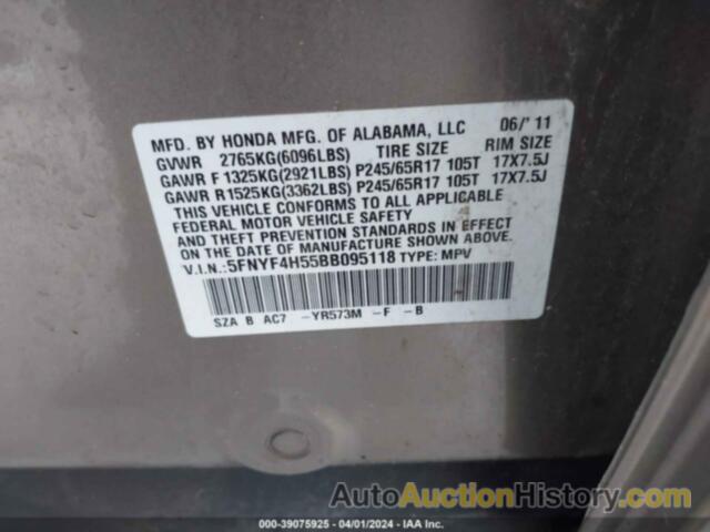 HONDA PILOT EX-L, 5FNYF4H55BB095118