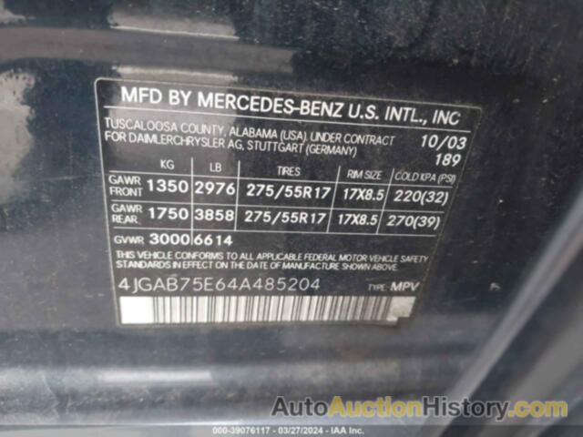 MERCEDES-BENZ ML 500 4MATIC, 4JGAB75E64A485204