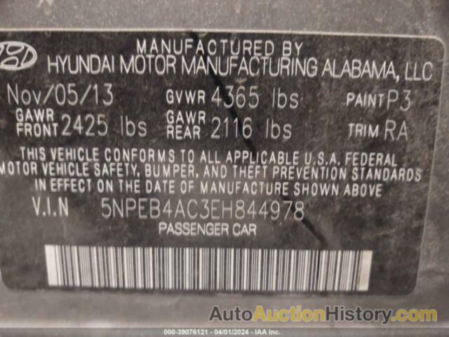 HYUNDAI SONATA GLS, 5NPEB4AC3EH844978