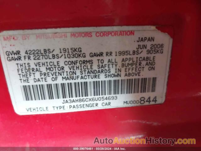 MITSUBISHI LANCER EVOLUTION IX/MR, JA3AH86CX6U054693