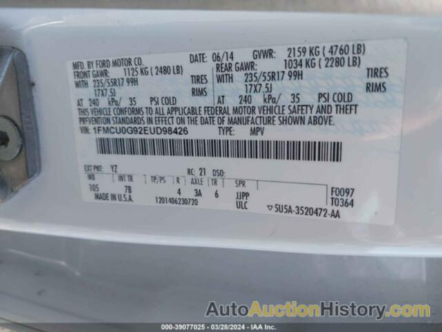 FORD ESCAPE SE, 1FMCU0G92EUD98426