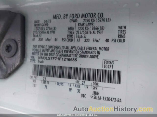 FORD TRANSIT CONNECT XLT, NM0LS7F71F1216685