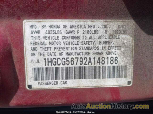 HONDA ACCORD 2.3 SE, 1HGCG56792A148186