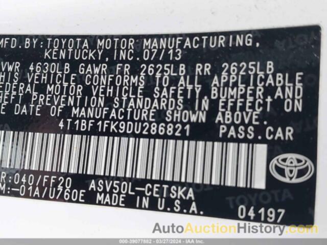 TOYOTA CAMRY SE, 4T1BF1FK9DU286821