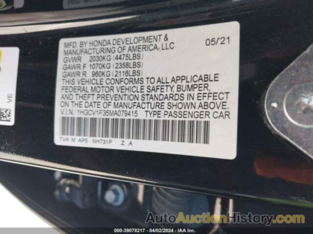 HONDA ACCORD SPORT, 1HGCV1F35MA079415