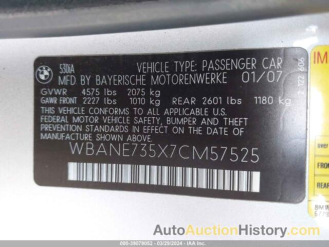 BMW 530I, WBANE735X7CM57525