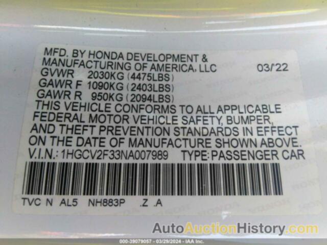 HONDA ACCORD SPORT, 1HGCV2F33NA007989