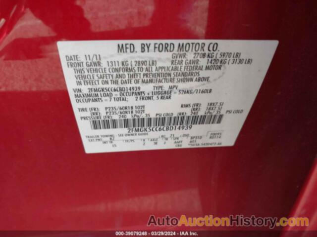 FORD FLEX SEL, 2FMGK5CC6CBD14939